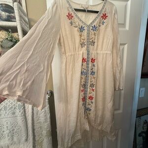 Flying Tomato Cream Dress with Red and Blue Embroidery